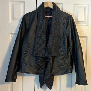 Simply Vera Wang Faux Leather Jacket with Sweater Collar